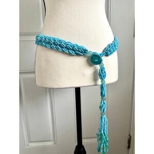 Turquoise seed bead belt with aquamarine beads from Indonesia